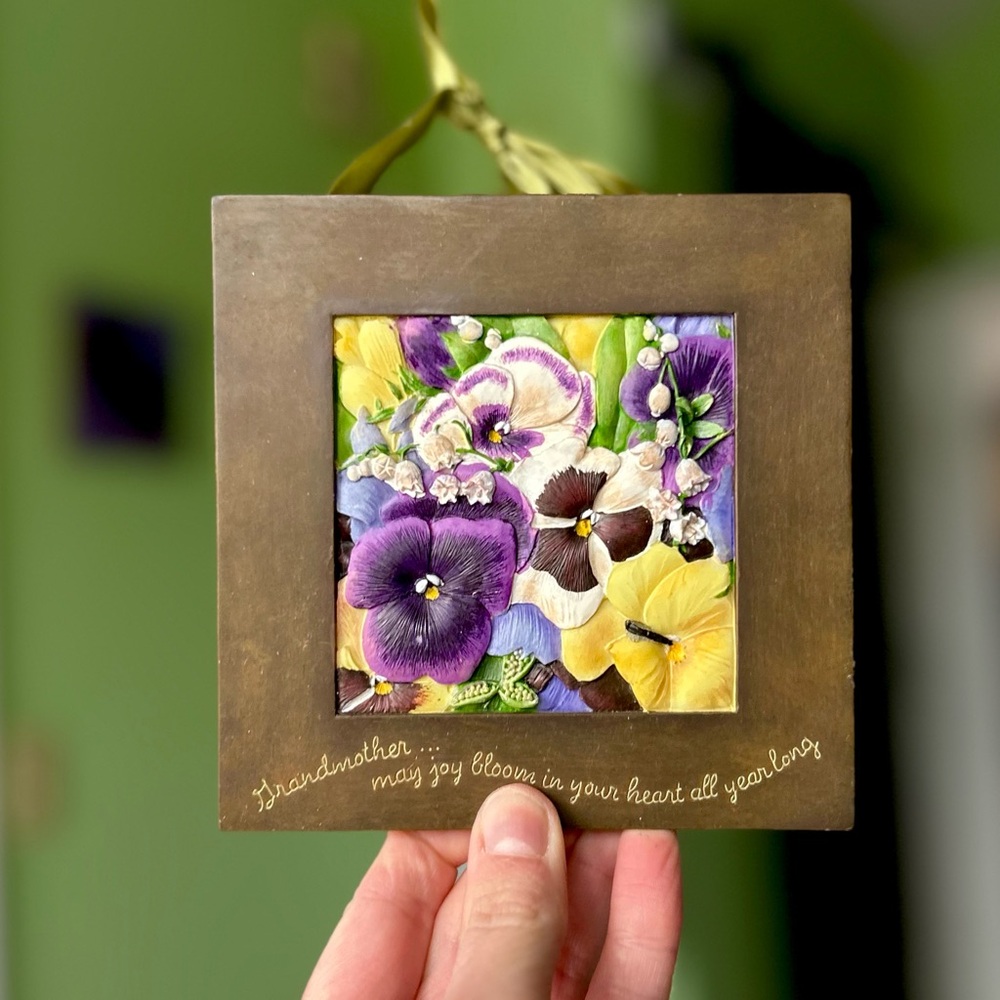 3D Floral Purple Cottagecore Rustic Framed Textured Wall Hanging Art Decor